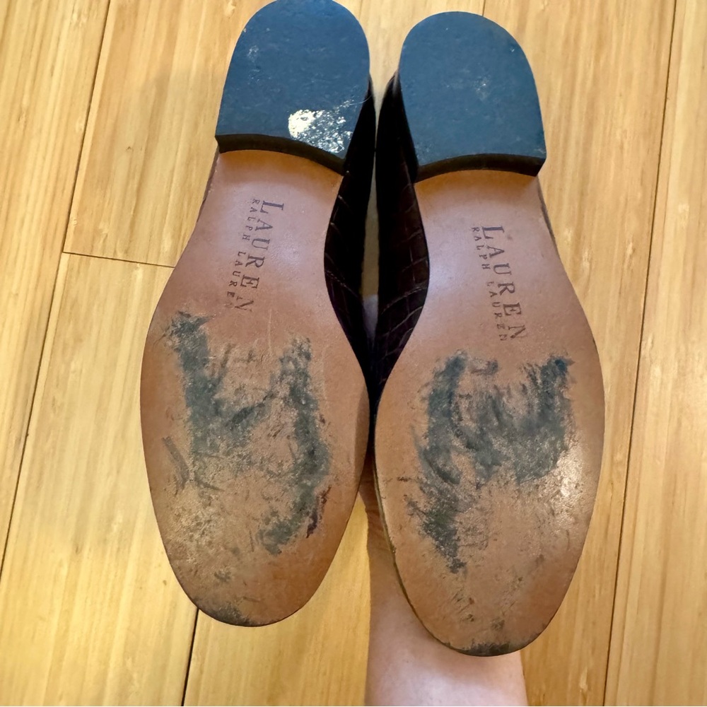 Ralph Lauren Brown Croc Leather Loafers - Picture 5 of 8